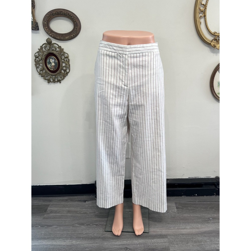 Argent Cream Brown Pinstripe High Rise Wide Leg Crop Trousers Pants Size 8